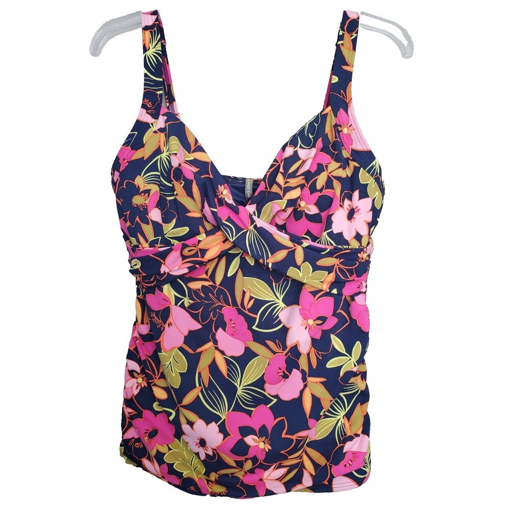Lands' End Multicolor Tropical Floral Print Crossover Front Tankini Swim Top 12